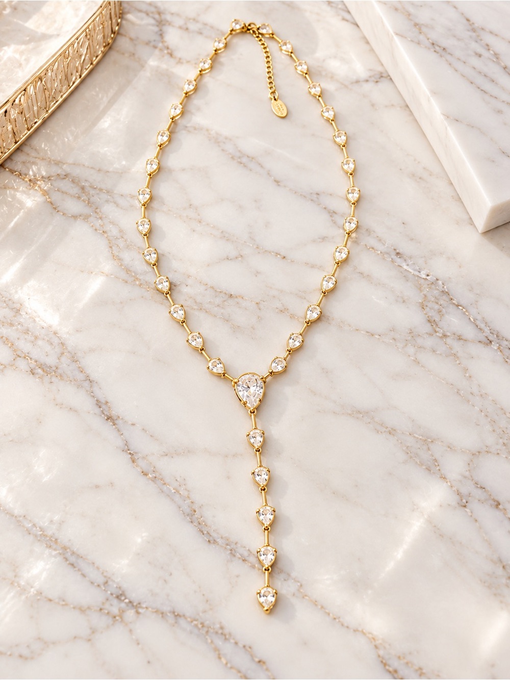 Gold Filled Teardrop Crystal Y-Necklace - Women